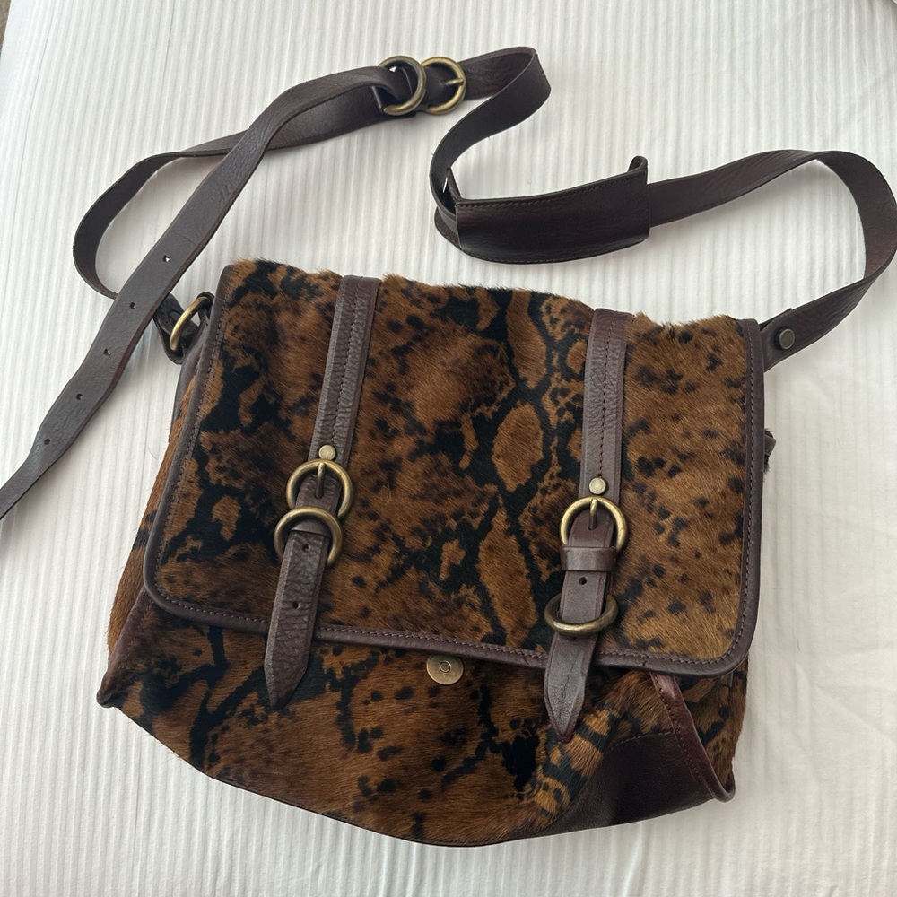 Leather calf fur Messenger bag